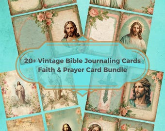 Lot vintage de Saintes Écritures et de cartes de prière - Plus de 20 pages de journal indésirable chrétien - Cartes de versets bibliques - Art de Jésus - Kit éphémères confessionnels