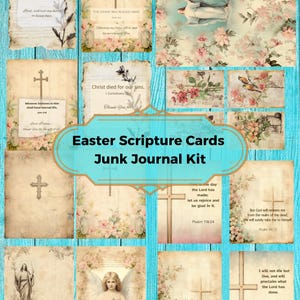 Printable Easter Junk Journal Kit, Scripture Cards, Christian Ephemera, Bible Verse Cards, Faith Tags, Vintage Prayer Pages