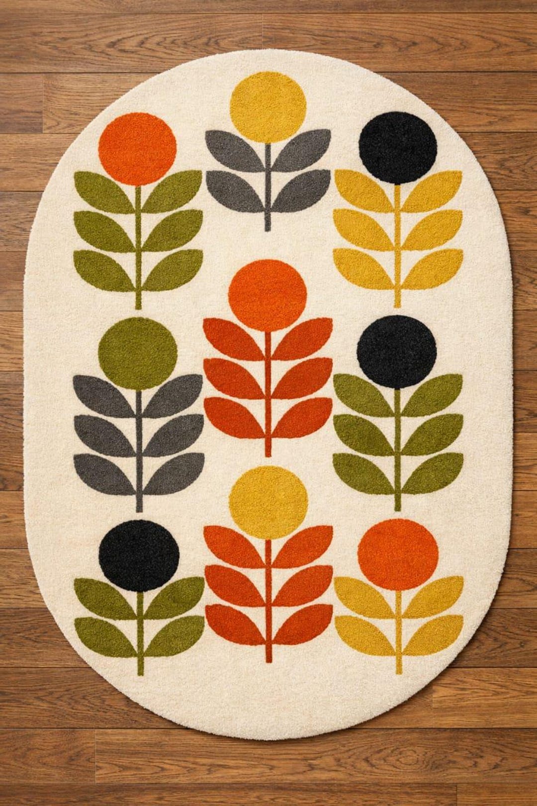 Modern Round Leaf Pattern Rug, Hand Tufted Wool Botanical Carpet ...