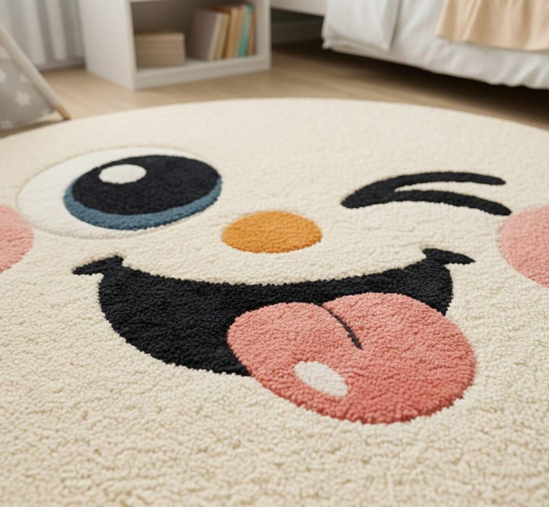 Handmade Tufted Smiley Face Rug | Playful Kids Nursery Carpet - Etsy