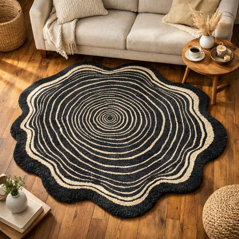 Tree Ring Tufted Rug, Abstract Wood Log Area Carpet, Scandinavian ...