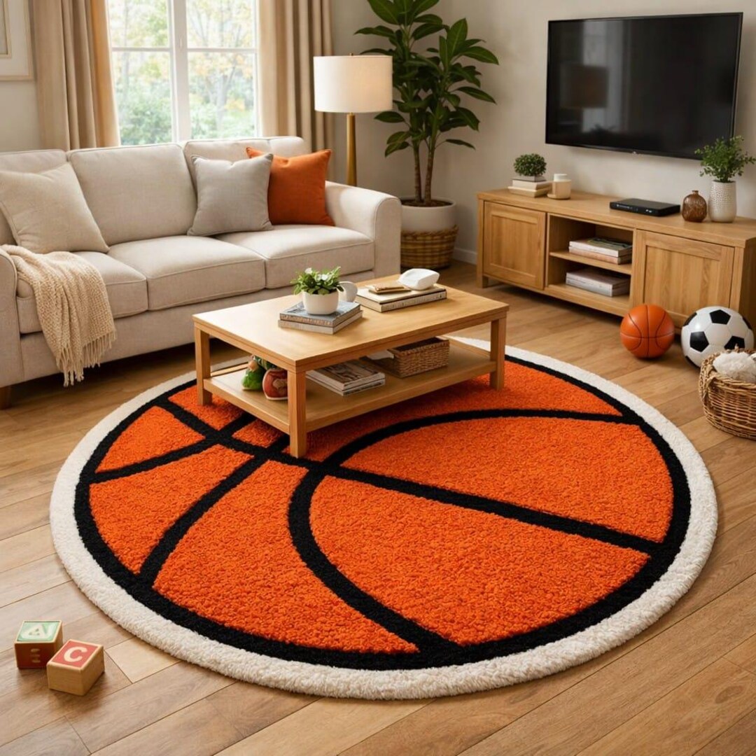 Hand-tufted Wool Basketball Rug | Kids Sports Room Decor - Etsy