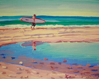 San Onofre California Surfing Poster Hang Ten Longboard Original Art Print 339