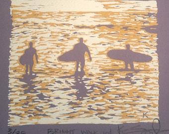 Sunshine surfing serigraph "Bright Walk In" surfers