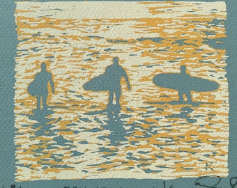 Sunshine surfing serigraph "Bright Walk In" surfers