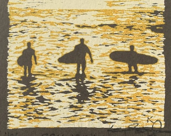 Sunshine surfing serigraph "Bright Walk In" surfers