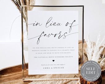 In Lieu of Favors Sign Template, Minimalist Wedding Favor Printable Table Sign, 8x10, 5x7, 4x6, Corjl Editable Instant Download, SGN-012