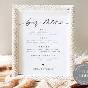 Minimalist Wedding Bar Menu Sign Template (Digital Download)