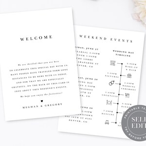 Minimalist Welcome Bag Letter Timeline Template, Simple Order of Events, Wedding Icons Included, Printable Instant Download, ITN-005 image 1