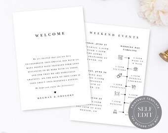 Minimalist Welcome Bag Letter Timeline Template, Simple Order of Events, Wedding Icons Included, Printable Instant Download, ITN-005