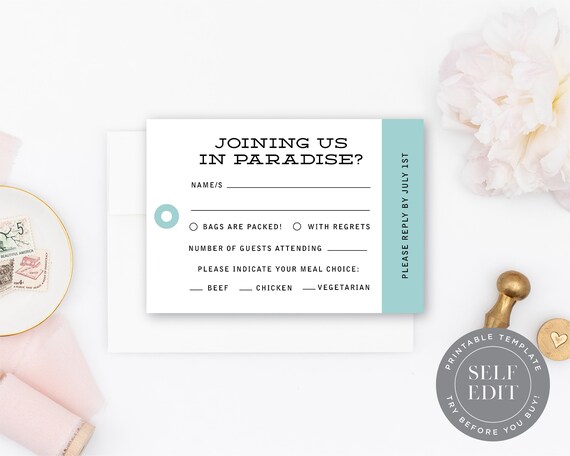 Boarding Pass and Passport Wedding RSVP Printable Template - Etsy