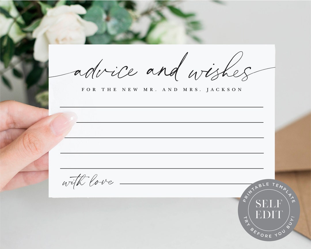 Advice and Wishes Wedding Card Template, Minimalist Advice and Wishes ...