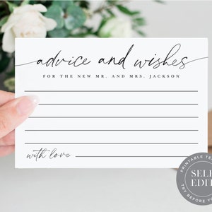 Advice and Wishes Wedding Card Template, Minimalist Advice and Wishes Printable Card 8x10, 5x7, 4x6, Corjl Editable Instant Download ADV-012