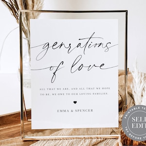 Generations of Love Wedding Sign Template, Minimalist Wedding Printable Table Sign, 8x10 5x7 4x6, Corjl Editable Instant Download SGN-012
