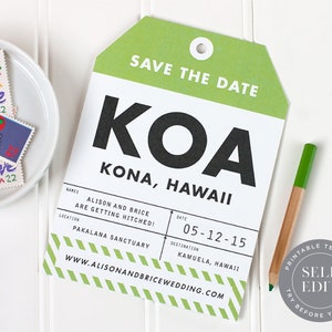 Luggage Tag Save the Date Template: Destination Wedding (Editable Instant Download)