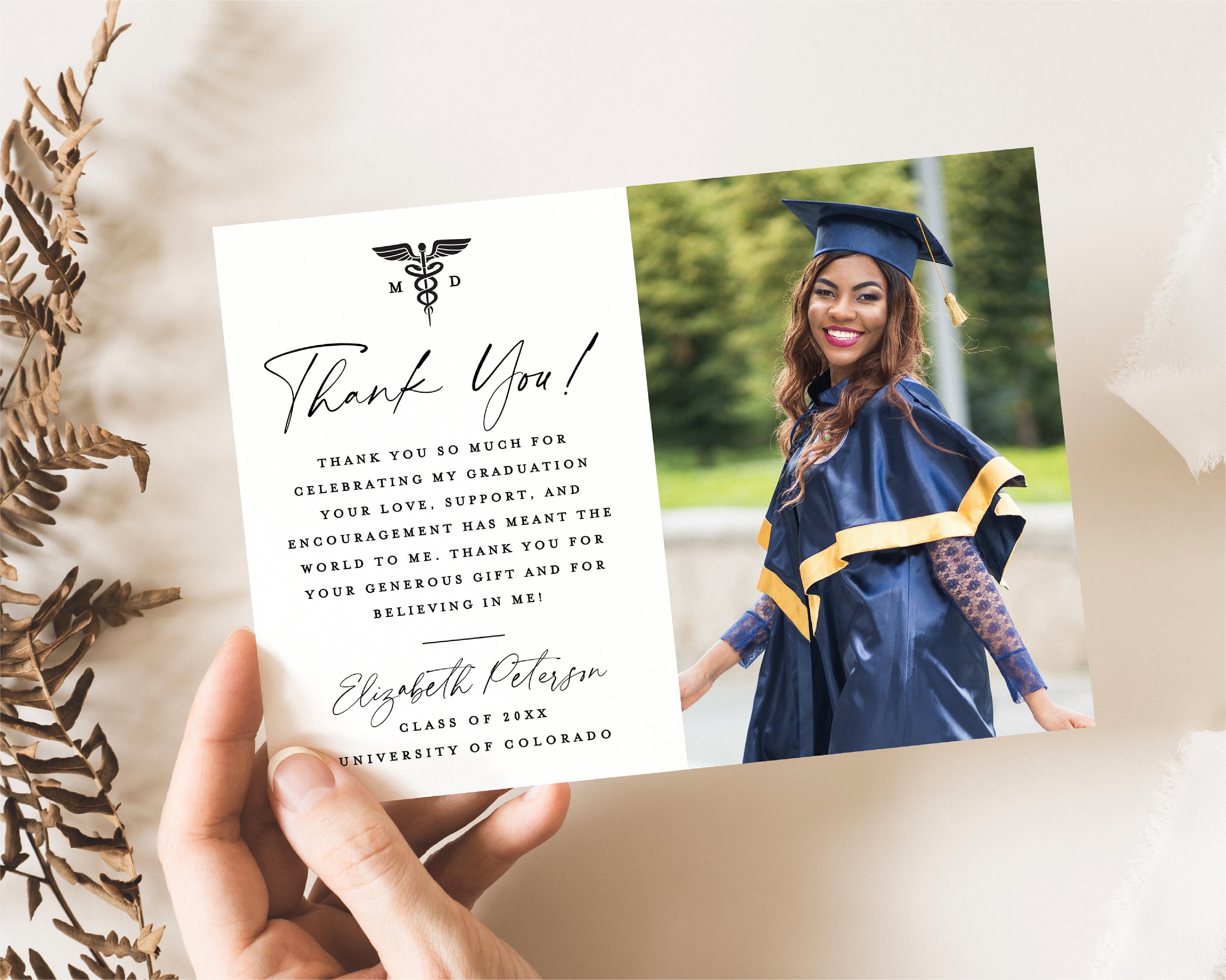 grad gift thank you card Medical School Graduation Thank You Photo Card Template (5x7, 4x6) (digital  Download)