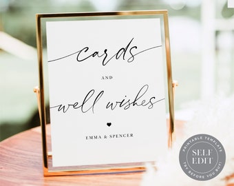 Cards and Well Wishes Wedding Sign Template, Minimalist Wishing Well Cash Gift Sign, 8x10, 5x7, 4x6, Corjl Editable Instant Download SGN-012