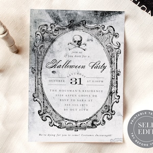 Vintage Halloween Costume Party Invitation Template, Adult Halloween Printable Invite, 5x7, Corjl Editable Instant Download, HAL-INV-001