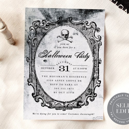 Vintage Halloween Costume Party Invitation Template, Adult Halloween Printable Invite, 5x7, Corjl Editable Instant Download, HAL-INV-001