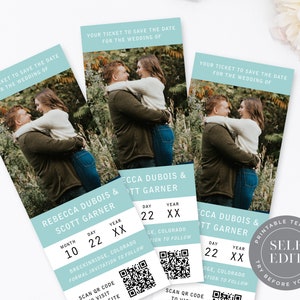 Sports Ticket Save the Date Photo Card Template (3.75x9.5) (Corjl Editable Instant Download)