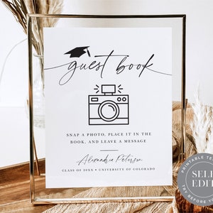 Afstuderen foto gastenboek teken sjabloon, afstuderen partij foto gastenboek tafel teken afdrukbare, 5 x 7 of 8 x 10, Corjl bewerkbare download