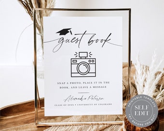 Graduation Photo Guest Book Sign Template, Graduation Party Photo Guest Book Table Sign Printable, 5x7 or 8x10, Corjl Editable Download