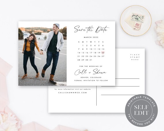 Calendar Save the Date Photo Postcard Template, Postcard Save the Date Printable, Size 4x6, Editable Template, Instant Download, STD-P06 - Etsy Calendar Save the Date Photo Postcard Template, Postcard Save the Date Printable, Size 4x6, Editable Template, Instant Download, STD-P06 - Etsy