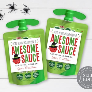 Halloween Applesauce Pouch Labels: Editable Sticker Template (2.5x2.5, Corjl Downloadable File)
