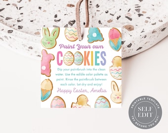 Paint Your Own Cookie Tag Template, PYO Easter Cookie Gift Tag Printable, Classroom Party Gift Tag, 2"x3.5" Corjl Editable Instant Download