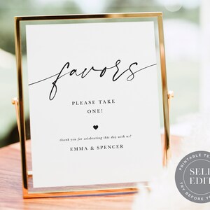 Favors Wedding Sign Template, Minimalist Wedding Favor Printable Table Sign, 8x10, 5x7, 4x6, Corjl Editable Instant Download, SGN-012