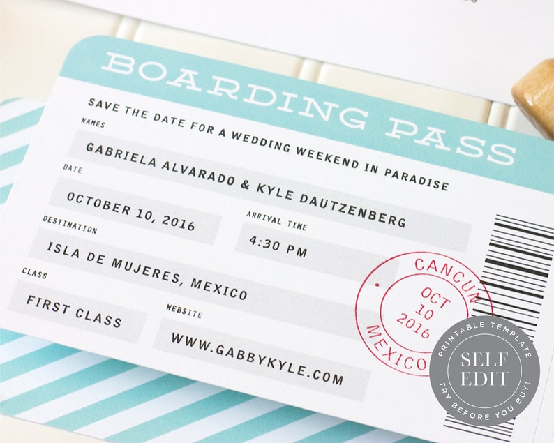 Destination Wedding Boarding Pass Save the Date