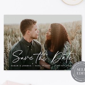 Foto Save the Date Vorlage, minimalistische Save the Dates Fotokarte zum Ausdrucken, Größe 5x7, bearbeitbare Vorlage, Sofortiger Download, STD-P05