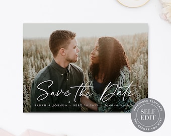 Photo Save the Date Template, Minimalist Save the Dates Photo Card Printable, Size 5x7, Editable Template, Instant Download, STD-P05