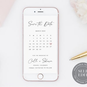 Calendar Digital Save the Date Template, Electronic Save the Dates, Text, Social Media, Email, Instagram, Instant Download, STD-P06 image 1