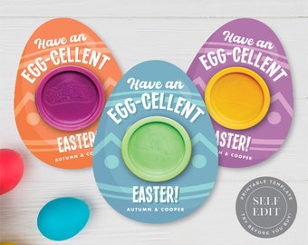 Easter Egg Play Dough Gift Card Template, Easter Kids Classroom Party Non-Candy Play Doh Gift Printable, Corjl Editable Instant Download