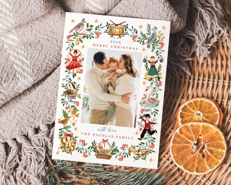 12 Days of Christmas Photo Card Template, Holiday Photo Card Printable, DIY Christmas Card, 5x7, Corjl Editable Instant Download, CHR-004 image 2