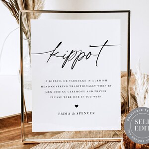 Kippot Wedding Sign Template: Minimalist Yarmulke Table Decor (Digital Download)