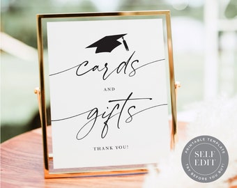 Graduation Cards and Gifts Sign Template, Graduation Party Cards & Gifts Table Sign Printable, 5x7 or 8x10, Corjl Editable Instant Download