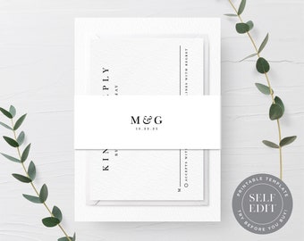 Simple Monogram Belly Band Printable Wedding Template, Minimalist Wedding Belly Band, 10.5"x2", Editable Instant Download, BEL-005