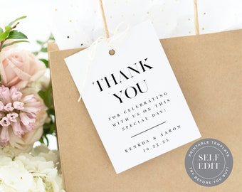 Thank You Favor Tag Printable Wedding Template, Black and White Bridal Shower or Welcome Tag, Editable Instant Download, TAG-001