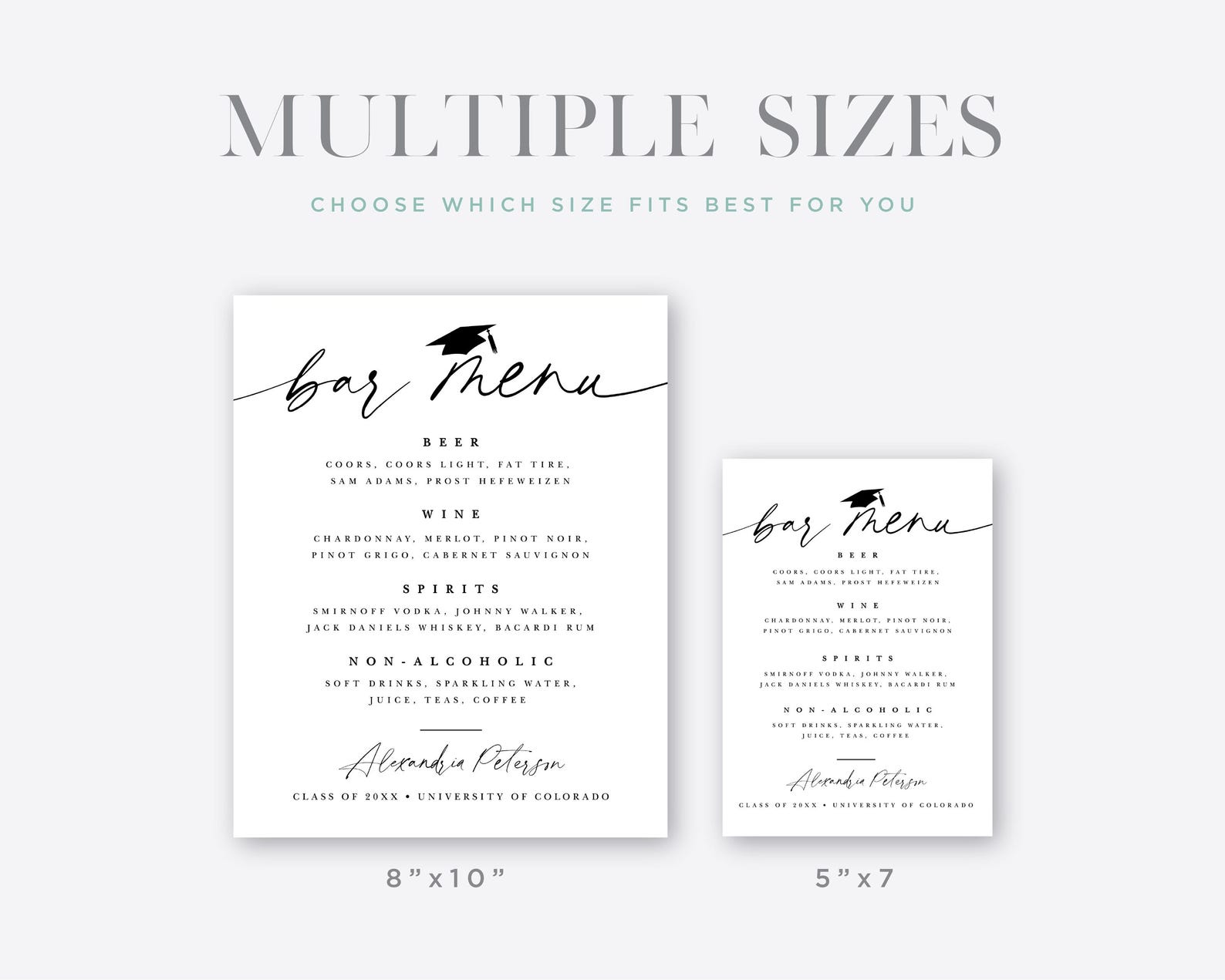 Graduation Bar Menu Sign: Signature Drinks Printable (5x7 or 8x10 ...
