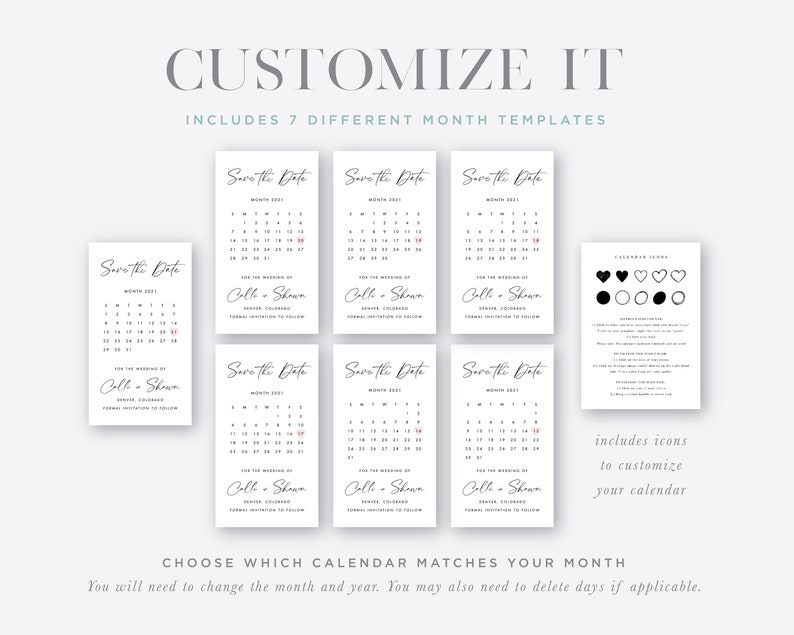 Calendar Digital Save the Date Template, Electronic Save the Dates, Text, Social Media, Email, Instagram, Instant Download, STD-P06 image 5