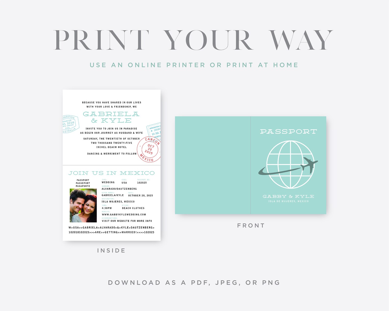 Passport Wedding Invitation Printable Template Destination - Etsy