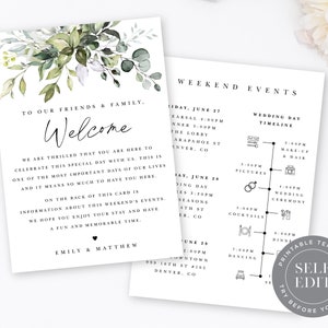 Greenery Wedding Welcome Bag Letter & Itinerary (Digital Download)