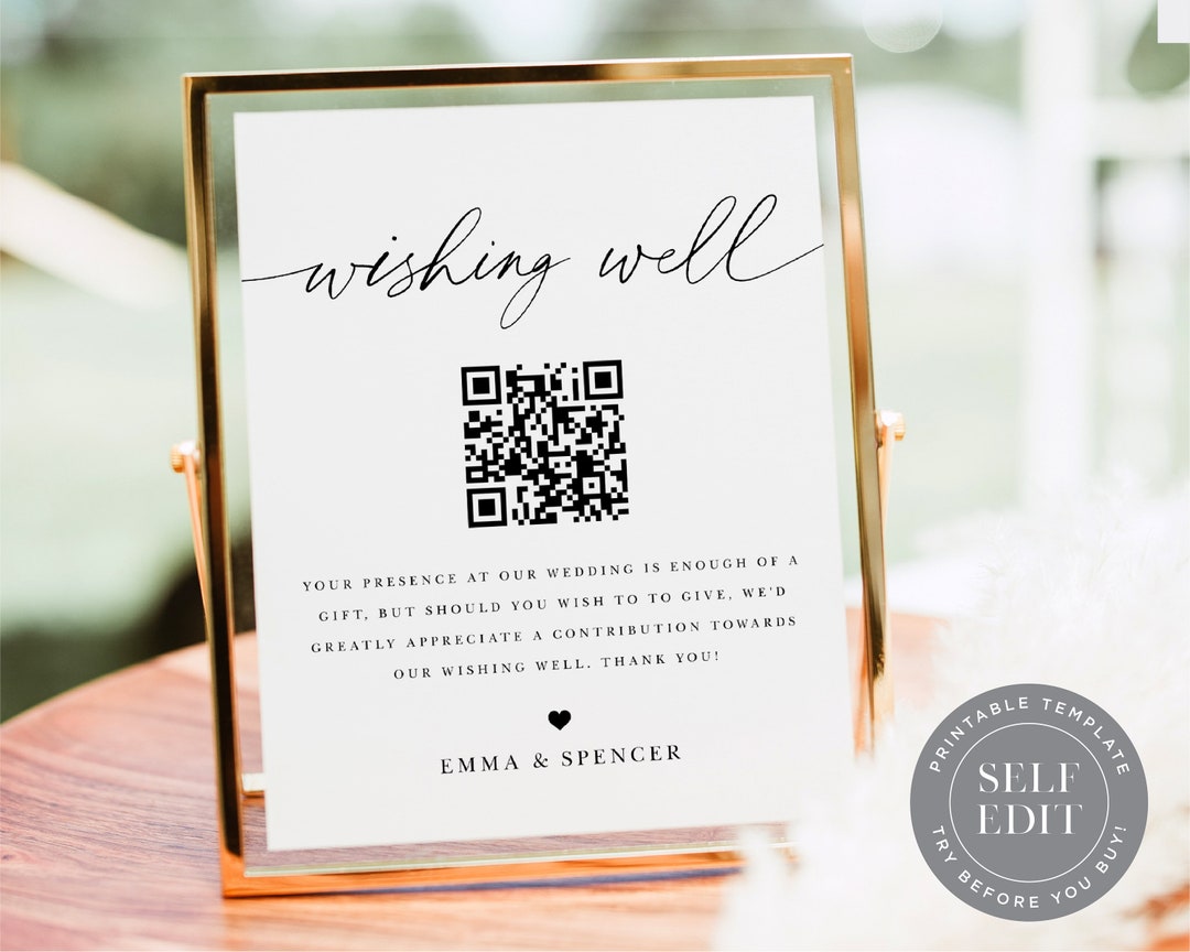 Well Wishes Wedding Sign Template QR Code Wishing Well - Etsy