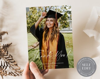 Graduation Thank You Photo Card Template, Minimalist Graduation Thank You Card Printable, 5x7, 4x6, Corjl Editable Instant Download, GRD-002