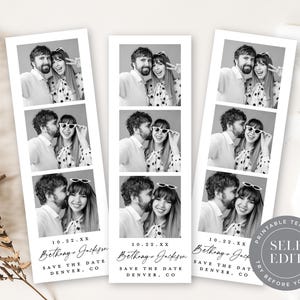 Speichern Sie das Datum Photo Booth Strip Printable, Hochzeit Photo Booth Speichern Sie die Datumsvorlage, Multi-Foto, 2x6, Corjl bearbeitbarer digitaler Download