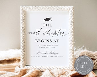 Graduation Next Chapter Sign Template, Graduation The Next Chapter Begins At Printable Sign, 5x7 or 8x10, Corjl Editable Instant Download