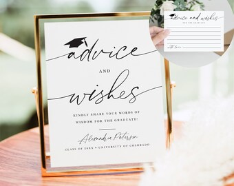 Graduation Advice and Wishes Sign Template, Graduation Party Advice and Wishes Card Printable, 5x7 or 8x10, Corjl Editable Instant Download