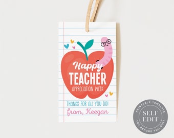Happy Teacher Appreciation Week Gift Tag Template, Teacher Appreciation Thank You Gift Tag Printable, 2x3.5, Corjl Editable Instant Download